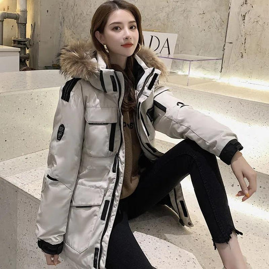 Women's Short Down Jacket Korean Star Outdoor Winter Coat Large Size Women's Autumn and Winter Big Fur Collar Warm Cotton Clothing Couple Clothes
