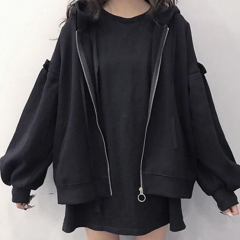 Women Sweatshirt Lantern Sleeve Patchwork Fashion Streetwear Hip Hop Hoodies Autumn Winter Zipper Jackets Oversized Tracksuit Women Sport Shirt
