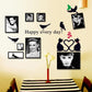 Couple small black cat photo frame blackboard stickers with pictures Love bird ring wall stickers