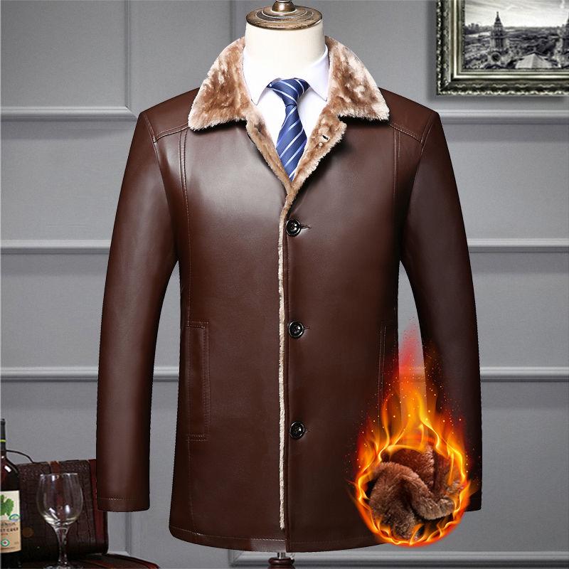 Winter leather coat fur one coat jacket plus velvet thickened large size long-sleeved leather jacket