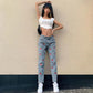 European and American Small Fresh Cherry Embroidery Leg Length High Waist Jeans Sweet Cool Girl Heart Casual Trousers