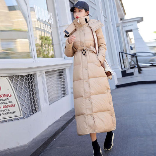Winter Fashion Korean Style Shiny Thickened Loose Mid-length Down Jacket Women Over The Knee Warm and Comfortable Jacket