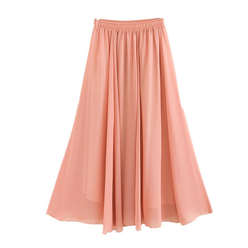Summer Ruffled Women Chiffon Skirt Mid-length A-line Skirt Plus Size Fairy Skirt Elastic Waist Sandy Beach Vacation Daily