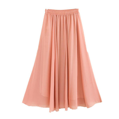 Summer Ruffled Women Chiffon Skirt Mid-length A-line Skirt Plus Size Fairy Skirt Elastic Waist Sandy Beach Vacation Daily