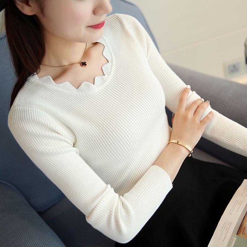Autumn and Winter Round Neck Long-sleeved Sweater All-match Casual Knitted Bottoming Shirt Pure Color Simple Female Top