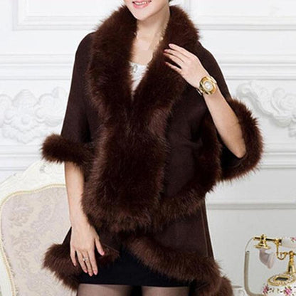 Ponchos and Capes Women 2019 Christmas Fashion Faux Fox Fur Collar Winter Wool Cloak Long Overcoat
