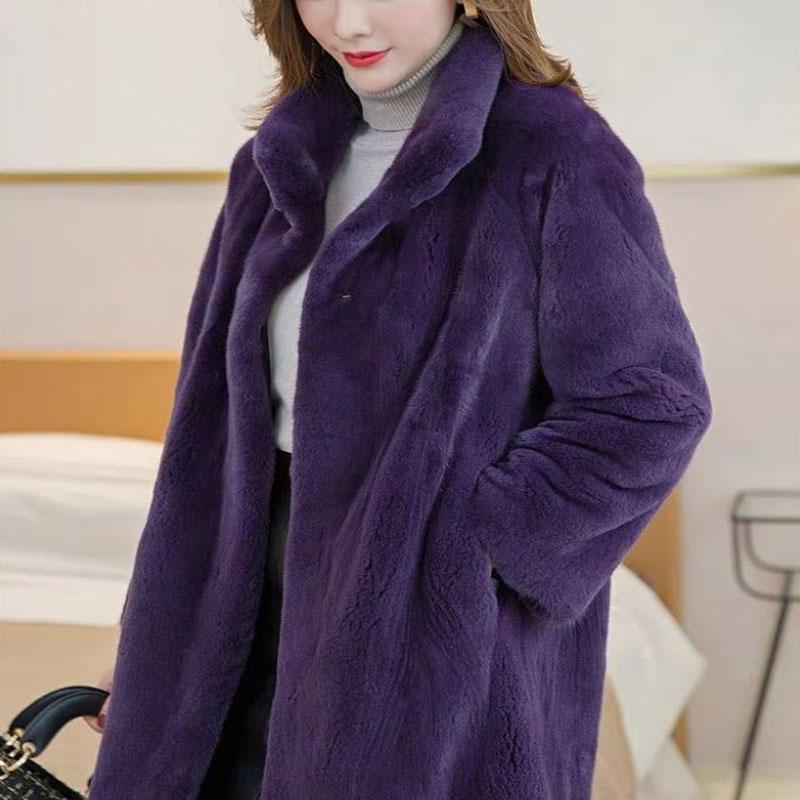 Mink Fleece Jacket Winter  Temperament Stand-up Collar Thickened Warmth In The Long Section of Fur All-in-one Plush Coat Suitable for Women