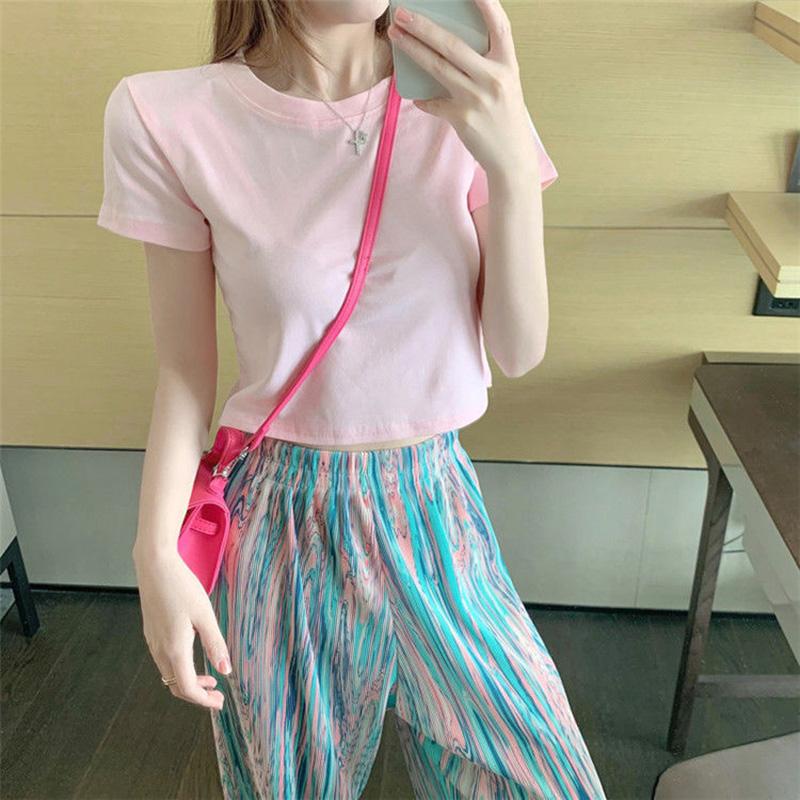 Summer Suit Women's Round Neck Short-sleeved T-shirt Loose Straight Wide-leg Pants Two-piece Casual Sports Suit Home Service