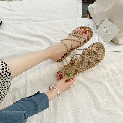 Flat Sandals Women Summer Wear All-match Two-wear Sandals and Slippers Women's One-word Buckle Simple Roman Shoes Light