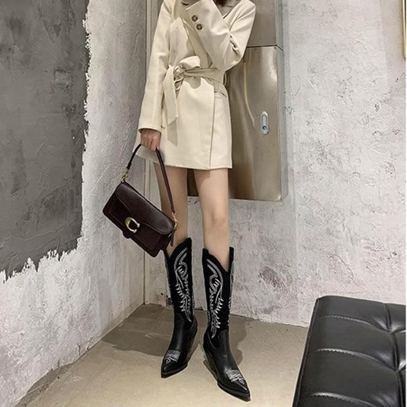 Women's Knee-high Leather Boots Autumn Winter High Boots Thick Heel Martin Boots Western Cowboy Boots