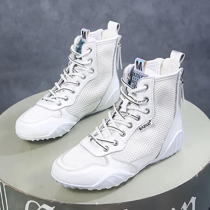 Leather High-top Boots Children's Student Double Zipper Casual Flat Canvas Western Style Silver Single Shoes Women