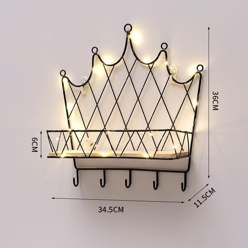 5 Shape Storage Rack Home Punch-free Storage Rack Metal Solid Wood Waterproof Display Stand with Light Strip