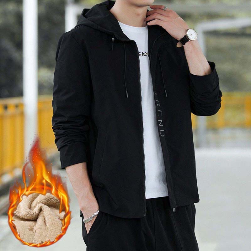 2021 Autumn Winter New Men's Jacket Casual Plus Velvet Warm Round Collar Coat