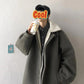 Winter Artificial Lamb Wool Cotton Clothing Men's Loose Plus Velvet Thick Solid Color Warm Jacket Men's Stand Collar Zipper Cotton Clothing