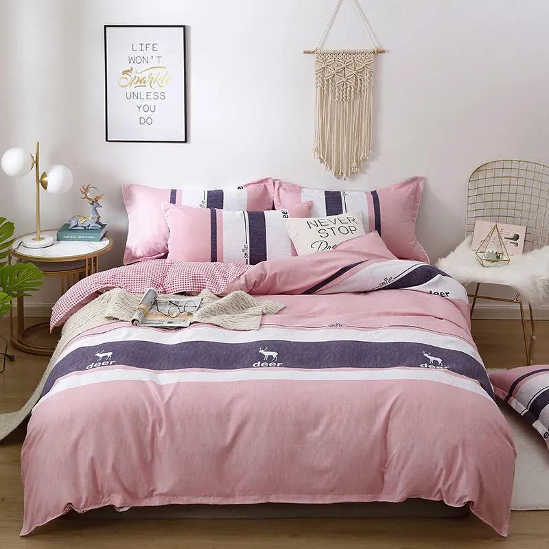 Modern Minimalist Spring Cotton Brushed Four-piece Machine Washable Bed Sheet Quilt Cover Bed Student Dormitory Supplies Set
