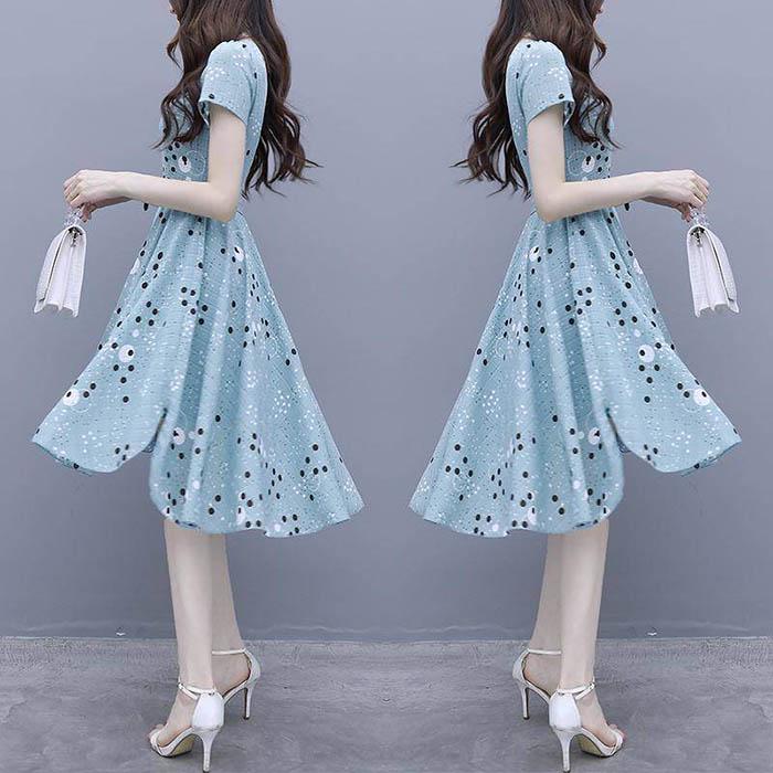 Pofulove S-3XL Women O-neck Off Shoulder Chiffon Polka Dot Dress Slim Sexy Mid-length A-line Dress