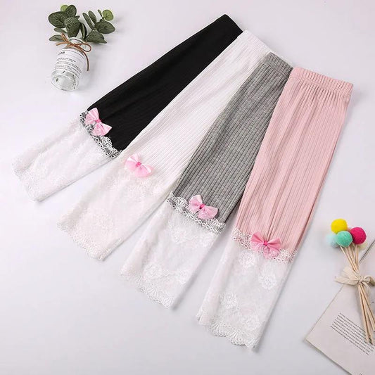 Girls' Cropped Trousers Summer Thin Children's Modal Lace Leggings Female Baby Outer Wear Pants