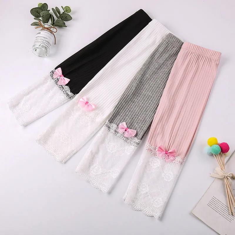 Girls' Cropped Trousers Summer Thin Children's Modal Lace Leggings Female Baby Outer Wear Pants