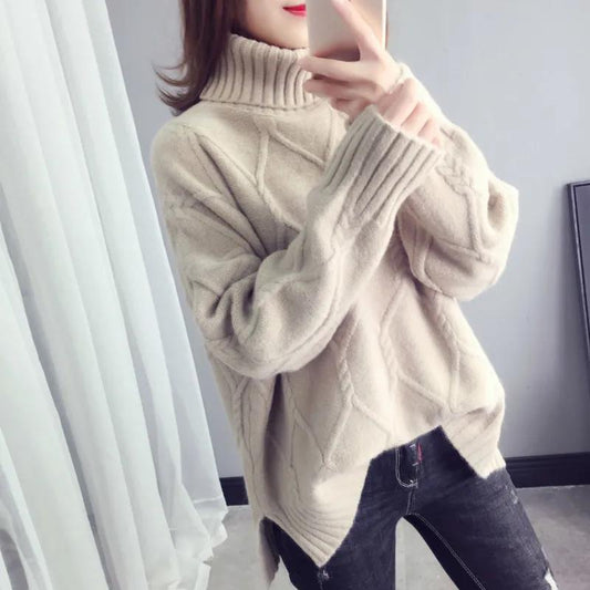 Ladies Sweater Loose and Lazy Autumn and Winter Thick Warm Knit Outer Wear Turtleneck Bottoming Shirt