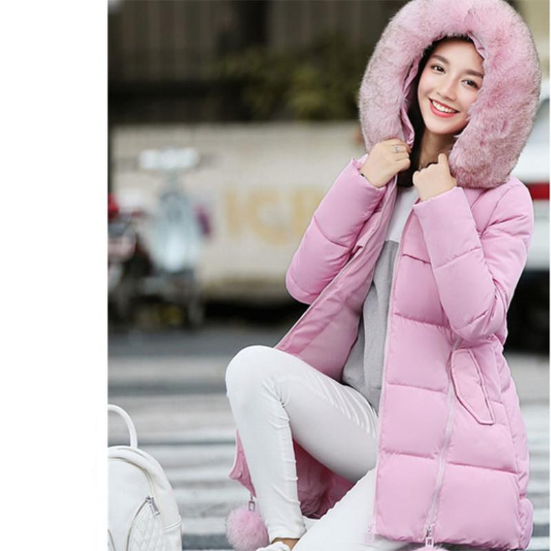 Women's Solid Color Embroidered Down Jacket Mid-length Korean Style Loose Thick Coat Warm Cotton Coat Large Fur Collar Winter Quilted Jacket
