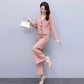 2PCS Women's Loose Wide Leg Pants Suit Spring/Autumn Fashion Casual Western Style Short Two-piece Set Elegant Trend Solid Sets Ladies Solid Color Suit