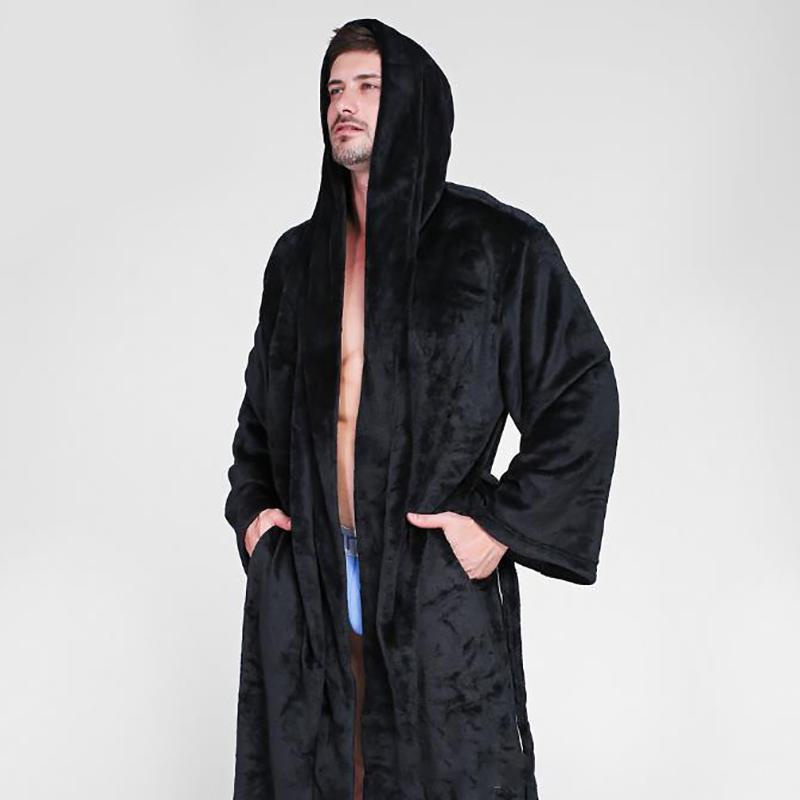 Extra-large Size Bathrobe Winter Thick Cashmere Homewear Long Hooded Coat Shawl Bathrobe for Men and Women
