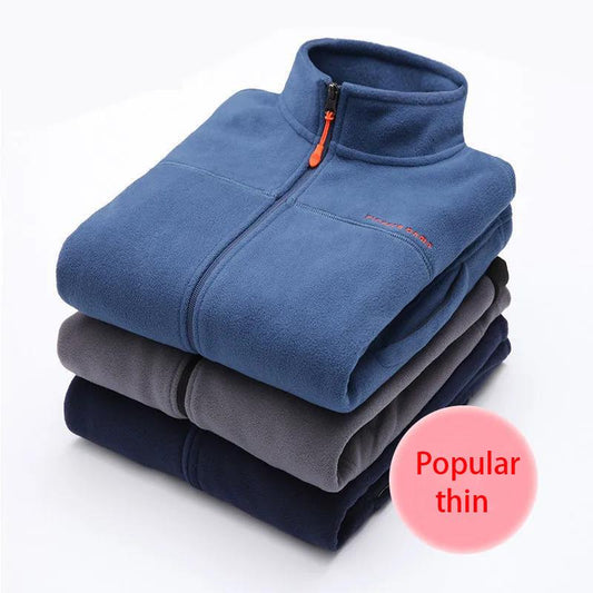 Men's Autumn and Winter Clothing Plus Fleece Jacket Stand Collar Coat Cardigan Thickening Outdoor Clothing Fleece
