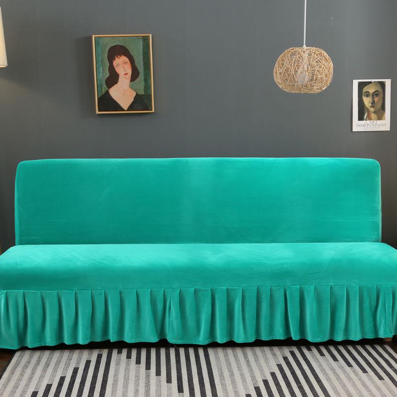 Armless Sofa Cover Inclusive Magic Sofa Cover Solid Color Folding Sofa Bed Cover with Skirt Elastic Furniture Protector Slipcover Couch Cover