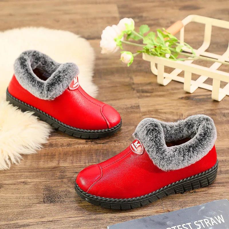 Women's Winter Thickened Warm Cotton Shoes Comfortable Home Antiskid Casual Shoes Outdoor Flat Snow Shoes