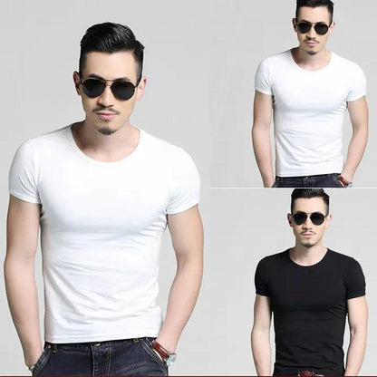 3 Pcs Men Slim T-shirt Stretch Tees Muscle Shirt Casual Pullover Half Sleeve Overshirt Solid Color Top Male Sport Clothing