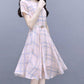 Pofulove S-3XL Women O-neck Chiffon Plaid Dress with Belt Slim Sexy Short-sleeved Long A-line Dress