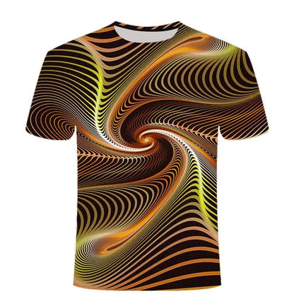 3D Swirl Print Shirt Summer Men T-shirt Personality Streetwear High Street Half Sleeve Tees Casual Breathable Pullover