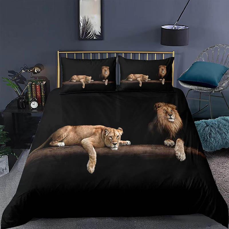 Home Textile Bed Three-piece Tiger Lion Animal Series 3D Case Bedding Digital Print Double Bed