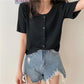 Summer and Autumn Knitted Tops Round Neck Short-sleeved Sweater Cardigan Loose Young Women's Jacket
