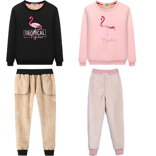 2pcs/set Women Fleece Liner Sweatshirt Tracksuit  Winter Casual Loose Jumper Plus Size  Outfits  Outwear