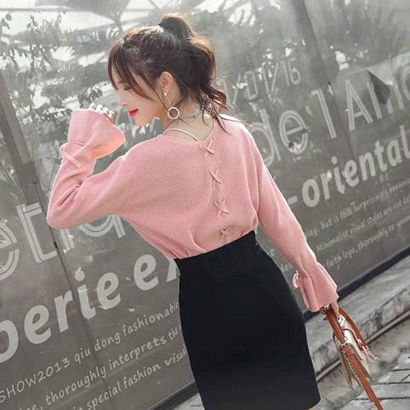 Flare Sleeve Sweaters and Pullovers Autumn Winter Knitted Sweater Women Fashion Korean Style Female