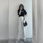 White Retro BF Harajuku Style Overalls Women's High-waisted Thin Waist Pants Casual Long Pants Tide