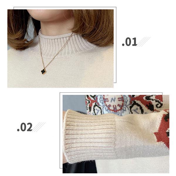 National Style Vintage Pullover Sweater Women Autumn Winter High-neck Plus Size Inner Base Sweater Loose Knitwear