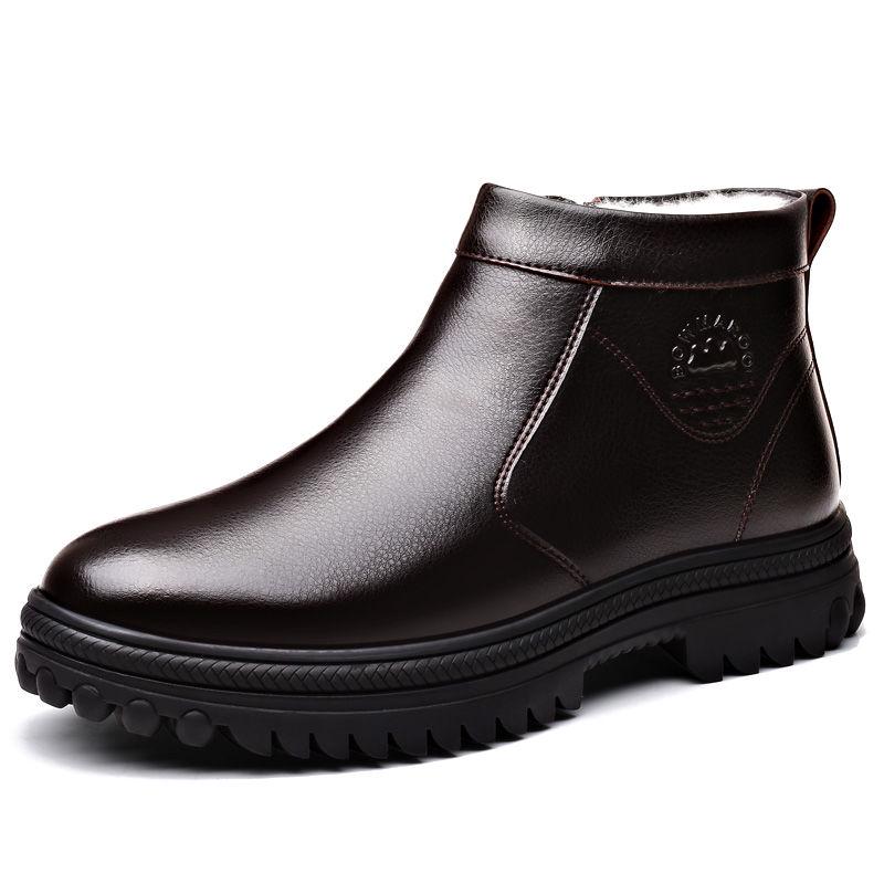 Winter Men's Genuine Leather Boots Wool Inner Thickening High-top Warm Ankle Boots  Business Leather Shoes Snow Boots