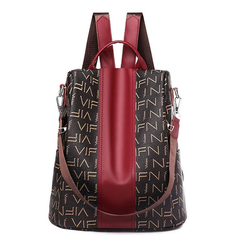 Leather Texture Backpack Female Student Schoolbag Trend Soft Leather Lady Large-capacity Travel Bag