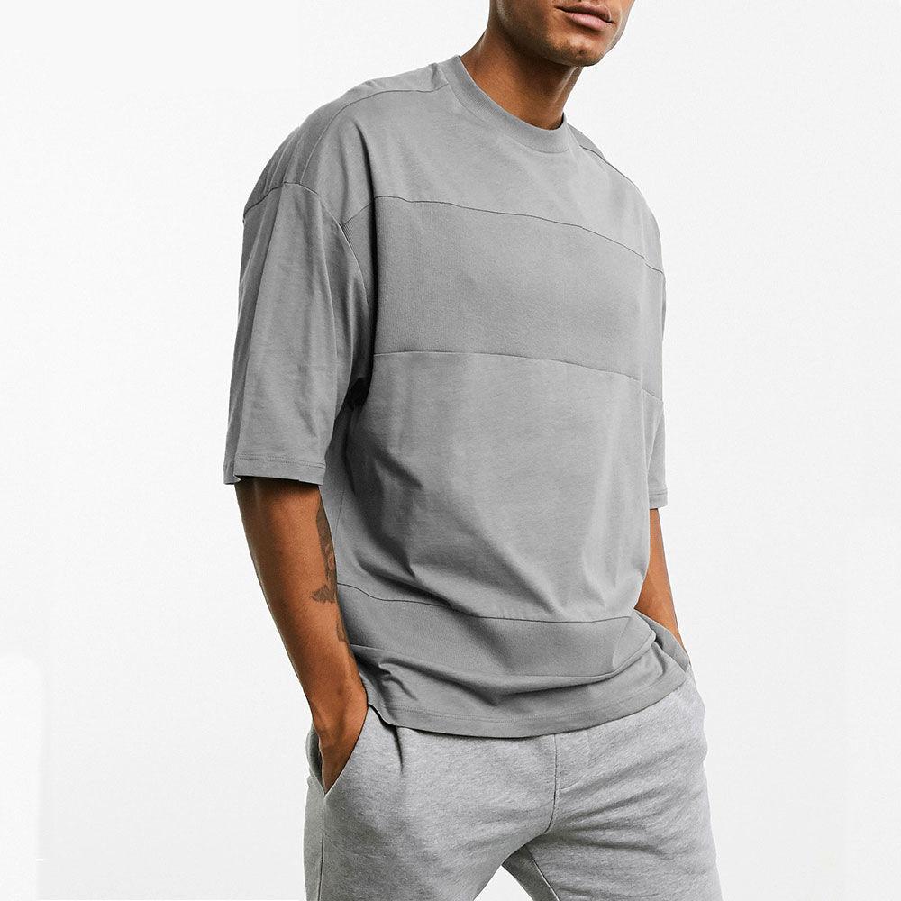 Men's Five-point Sleeve Fitness T-shirt Loose Casual Sports Running Training Clothes Solid Color Stitching Top