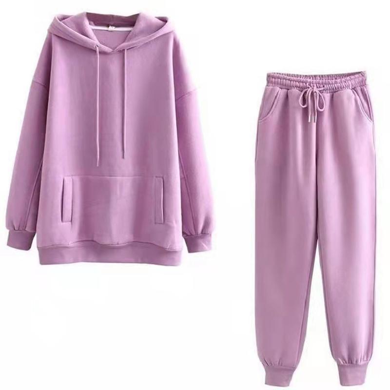 2PCS Women Autumn Winter Hoodies Tracksuit Set Solid Color Oversize Hooded Pullover Sweatshirts 2 Pieces Sets