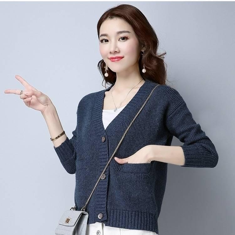 Autumn and winter loose thick knit cardigan women short solid color sweater coat