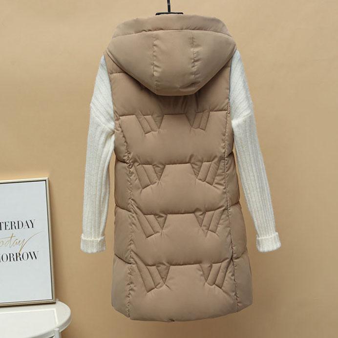 Women's Autumn and Winter Solid Color Loose Vest Hooded Long Reversible Vest Jacket Cotton Padded Windproof Warm Vest