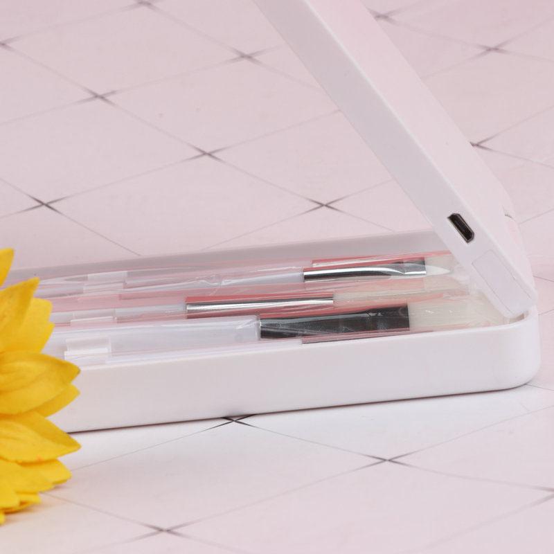 USB Rechargeable LED Makeup Mirror Folding Light Convenient Ladies Portable Rotating Storage Vanity Mirror