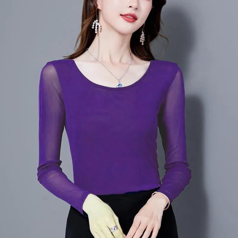 Women's Spring and Autumn Thin Bottoming Shirt Round Neck Solid Color Long Sleeve T-shirt