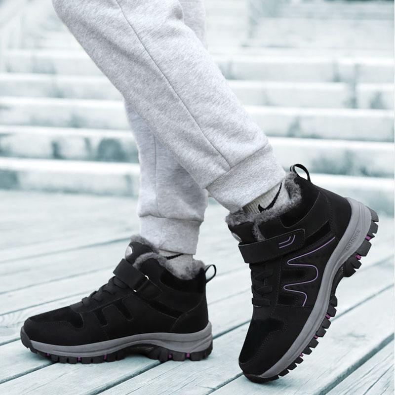 Walking Shoes Winter Cotton Shoes Plus Velvet Warm Leather Surface Waterproof and Ski-proof High-top Snow Boots Female