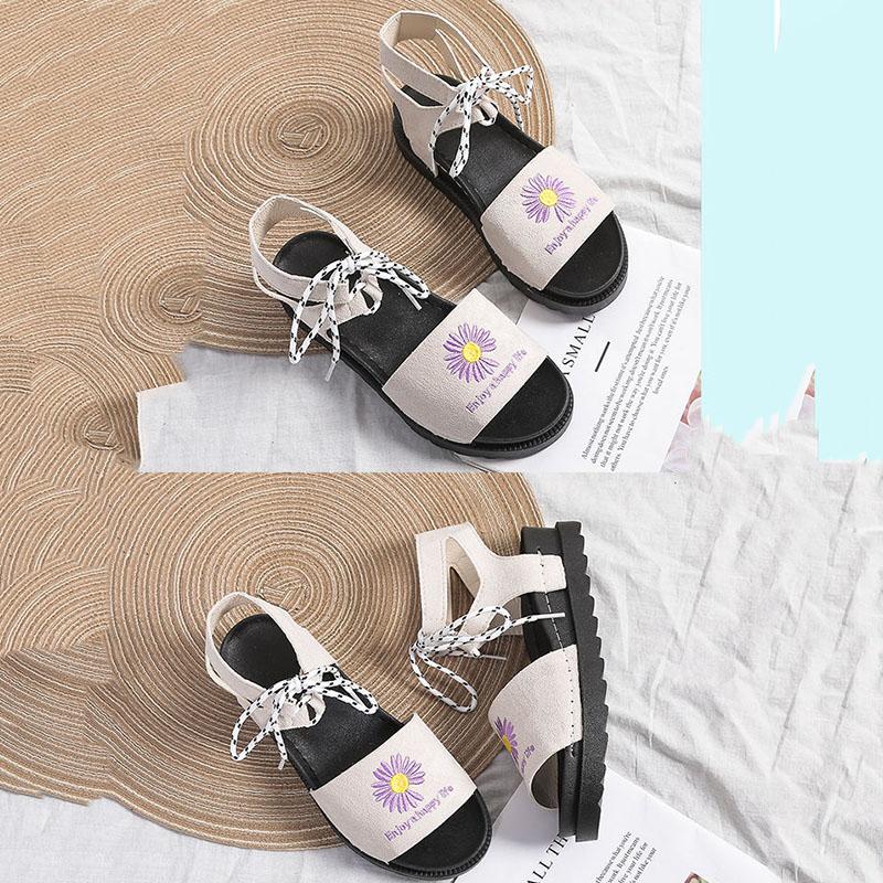 Net Red Daisy Sandals Korean Style All-match Summer Shoes for Students New Lace-up Roman Women's Shoes