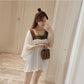 Ethnic Style Chiffon Dress Women Loose and Thin Bat Sleeves Large Size Square Neckline above knee Solid Color