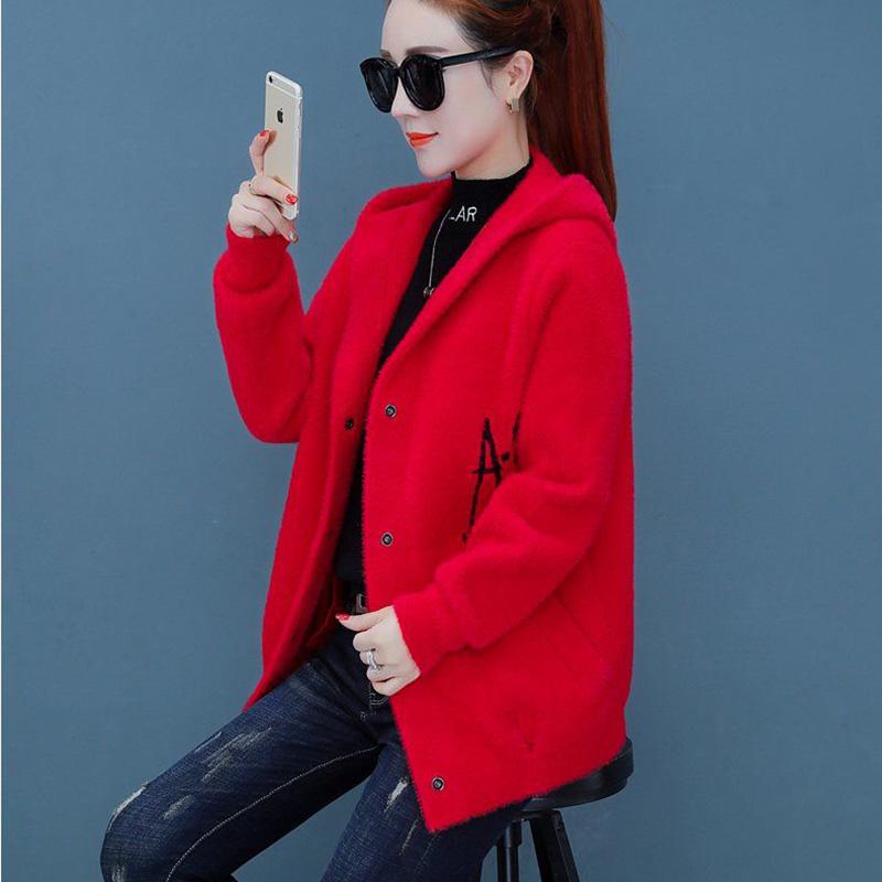 Autumn and Winter Korean Loose Coat Cardigan Hooded Sweater Women Thick Sweater All-match